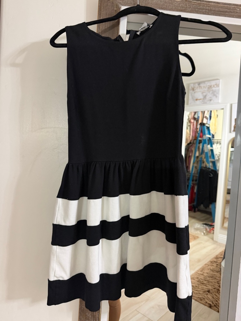 Bar III Black and White Striped Fit-and-Flare Dress